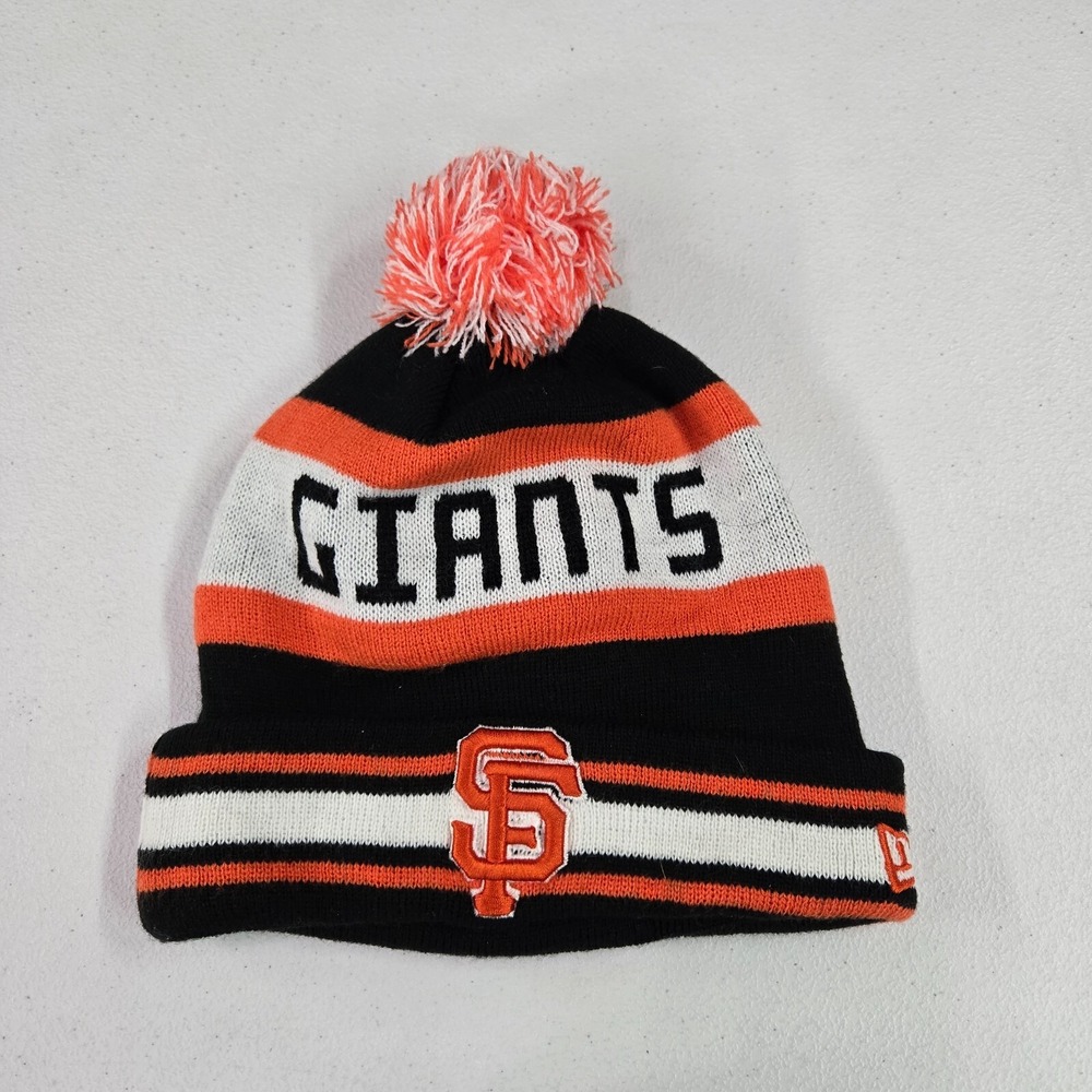 San Francisco Giants Men Hat One Size Orange Striped Beanie Logo Pom Pom MLB
